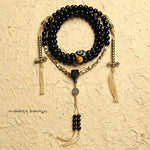 Buddha Stones Tibetan 108 Mala Beads Black Onyx Three-eyed Dzi Beads Protection Bracelet