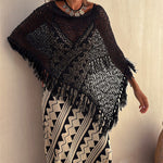 Zeagoo Women's Dolman Sleeve Fringe Knit Sweater Pullover Cape Shawl Blouse