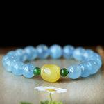 Natural Aquamarine Amber Beads Serenity Healing Bracelet