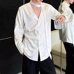 French V-neck Satin Loose Tie Shirt
