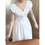 French Waist Halter V-neck Pleated Dress