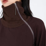 High-neck Side-zip Irregular Loose Top