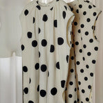 Round Neck Polka Dot Slit Mid-length Top Women's Cotton Linen Shirt