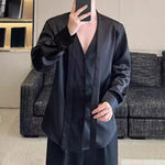 French V-neck Satin Loose Tie Shirt