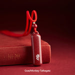 Buddha Stones Chinese Zodiac Natal Buddha Cinnabar Amulet Protection String Necklace Pendant