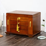 Buddha Stones Vintage Large Capacity Wooden Jewelry Box Jewelry Storage Box With Mirror