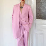 Pink Collarless Suit Jacket Loose Casual Pants Two-piece Suit