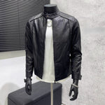 PU Stand Collar Slim Jacket