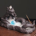 Buddha Stones Dragon Playing Ball Flower Protection Incense Burner Decoration