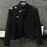 Heavy Beaded Diamond Collarless Blazer