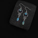 Buddha Stones 925 Sterling Silver Hook Vintage Copper Plated Silver Turquoise Waterdrop Pattern Balance Drop Dangle Earrings