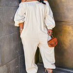 Zeagoo Women's Casual Solid Cold Shoulder Long Sleeve Jumpsuit Loong Plus Size Pocket Rompers Overlay Suit