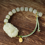 Buddha Stones 925 Sterling Silver Chinese Zodiac Hetian Jade Happiness Luck String Bracelet