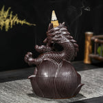 Buddha Stones Dragon Lotus Pattern Strength Protection Ceramic Incense Burner Decoration