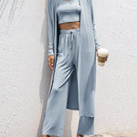 Zeagoo Women's 3 Piece Outfits Lounge Scoop Neck Crop Tops High Waist Pants Open Front Cardigan Set