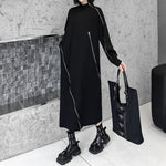 Mid-length High-neck Diagonal Zipper Loose Long Dress
