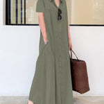 Zeagoo Women's Casual Loose Short Sleeve Beach Dress Solid Color Loose Temperament Long Shirt Dress
