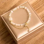 Buddha Stones Tianshan White Jade Bamboo Pattern Luck Blessing Bracelet