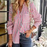 Zeagoo Roll Up Sleeve Button Down Lapel Blouse with Pocket Comfy Casual Loose Fit Shirt
