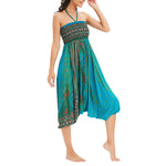 Buddha Stones Two Style Wear Peacock Feather Loose Smocked Harem Trousers Jumpsuit High Waist Pants