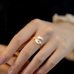Buddha Stones Natural Tridacna Stone Moon 14K Gold Blessing Ring (Extra 30% Off | USE CODE: FS30)