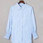 Zeagoo Stripe Button-Down Long Sleeve Shirt Contrast Business Casual Top Loose Blouse