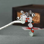 Buddha Stones Red Agate Flower Leaf Calm Confidence Tassel Hairpin