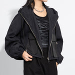 Loose-fitting Hooded Pocket Cargo Short Jacket