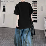 Beaded Letter Shoulder-Pad T-Shirt