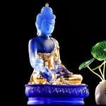 Buddha Stones Medicine Buddha Handmade Liuli Crystal Art Piece Compassion Statue Home Office Offering Decoration