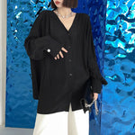 V Neck Long Sleeved Loose Shirt