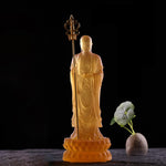 Buddha Stones Handmade Ksitigarbha Bodhisattva Figurine Liuli Crystal Art Piece Serenity Statue Home Decoration