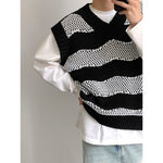 V-neck Preppy Sleeveless Wavy Knitted Vest