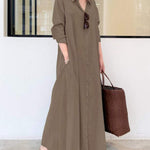 Zeagoo Women's Beach Casual Solid Color Loose Temperament Long Shirt Dress