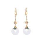Buddha Stones FengShui White Jade Blessing Drop Earrings