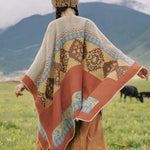 Buddha Stones Tibetan Shawl Diamond Pattern Winter Warm Cloak Scarf