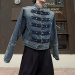 Mandarin Collar Button Detail Denim Jacket