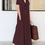 Zeagoo Women's Casual Loose Short Sleeve Beach Dress Solid Color Loose Temperament Long Shirt Dress