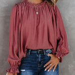 Zeagoo Ruffle Long Sleeve T-Shirt Crewneck Top for Women Cute Summer Casual 2026 | Under $40