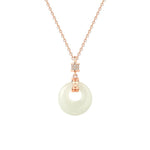 Buddha Stones 925 Sterling Silver Hetian White Jade Coin Flower Peace Buckle Luck Necklace Pendant