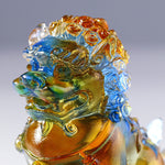 Buddha Stones Handmade Liuli Crystal Lion Art Piece Strength Home Office Decoration