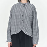 Curved Hem Checkered Textured Shirt