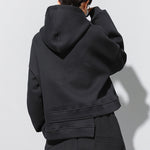 Hooded Loose Black Irregular Hem Sweatshirt