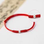Buddha Stones 925 Sterling Silver Luck Bead Protection Red String Thin Cord Braided Bracelet
