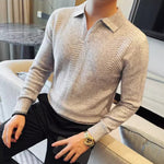 Lyocell V-neck Collared Slim Fit Knit Sweater