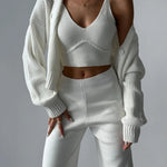 Zeagoo Women's Chic V-neck Knitted Three-piece Set Sleeveless Crop Vest and Sweater Cardigan & Solid Wide Leg Pants