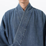 Vintage Washed Denim Cross Front Kimono Coat