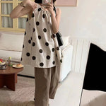 Round Neck Polka Dot Slit Sleeveless T-shirt