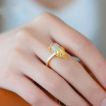 Buddha Stones 18k Gold-plated Pixiu Jade Wealth Ring (Extra 35% Off | USE CODE: FS35)