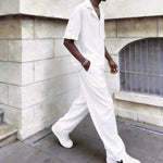 Textured Jacquard Collar Loose-Fit Shirt and Wide-Leg Casual Trousers Two-Piece Set